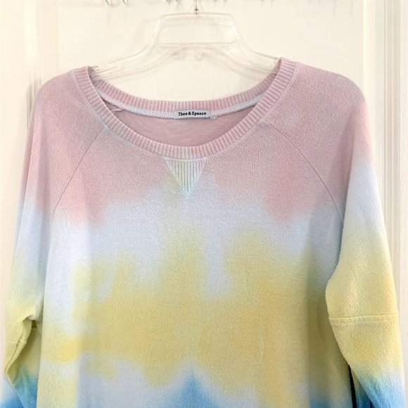 Theo & Spence Nordstrom Tie Dye Top Crew Neck Thumbhole Sweatshirt Size XL - Picture 7 of 9